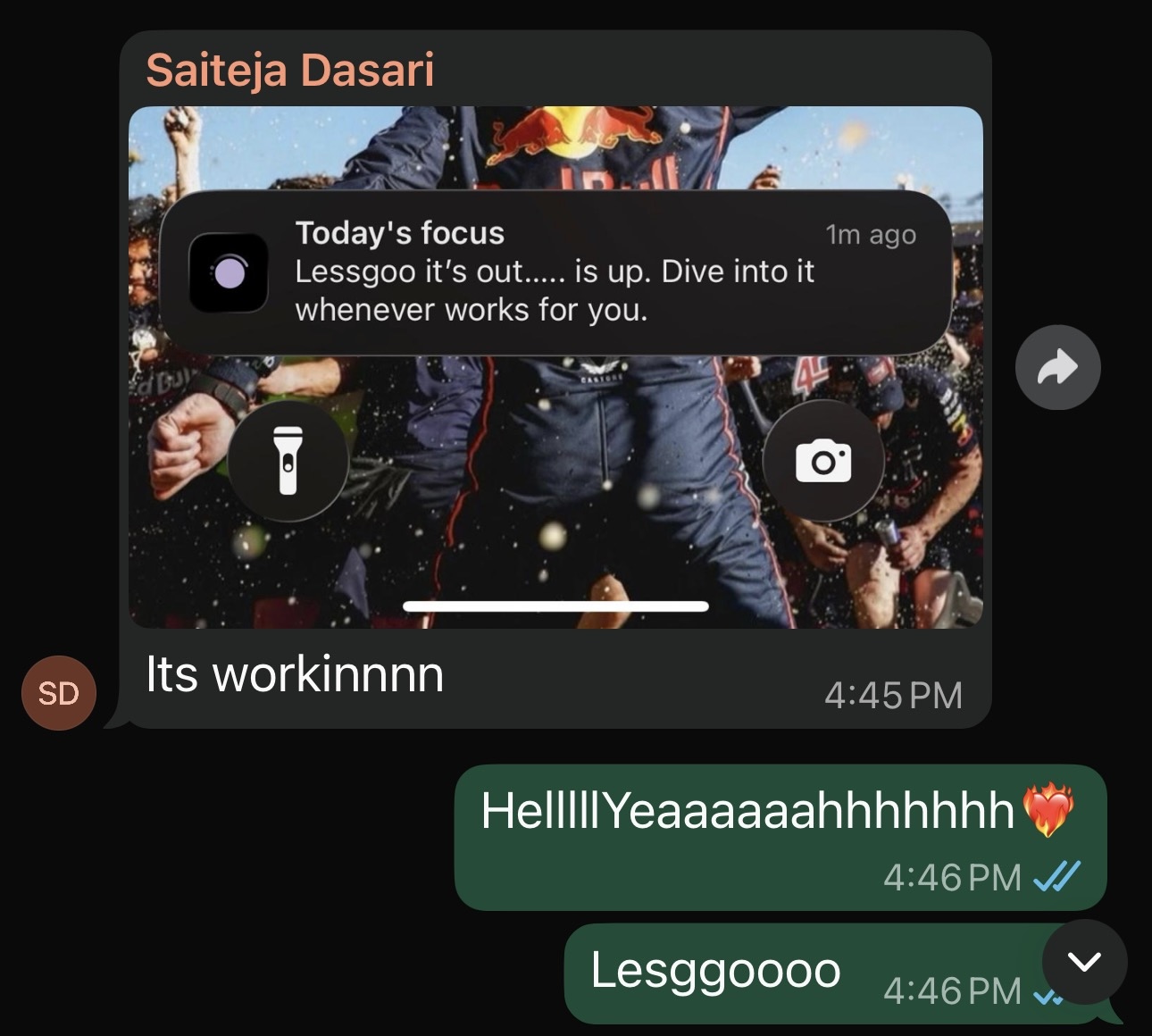 Friend's reaction to Aatram notifications working